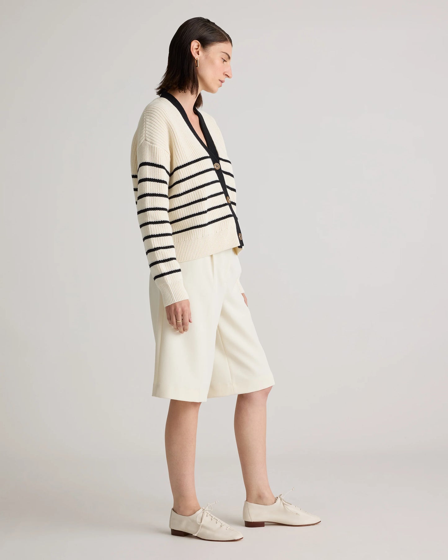 100% Organic Cotton Fisherman Boxy Cropped Cardigan - XS / Sapphire Blue