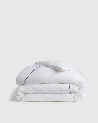 Signature Giza Cotton Sateen Embroidered Duvet Cover - Twin / White/Dried Sage