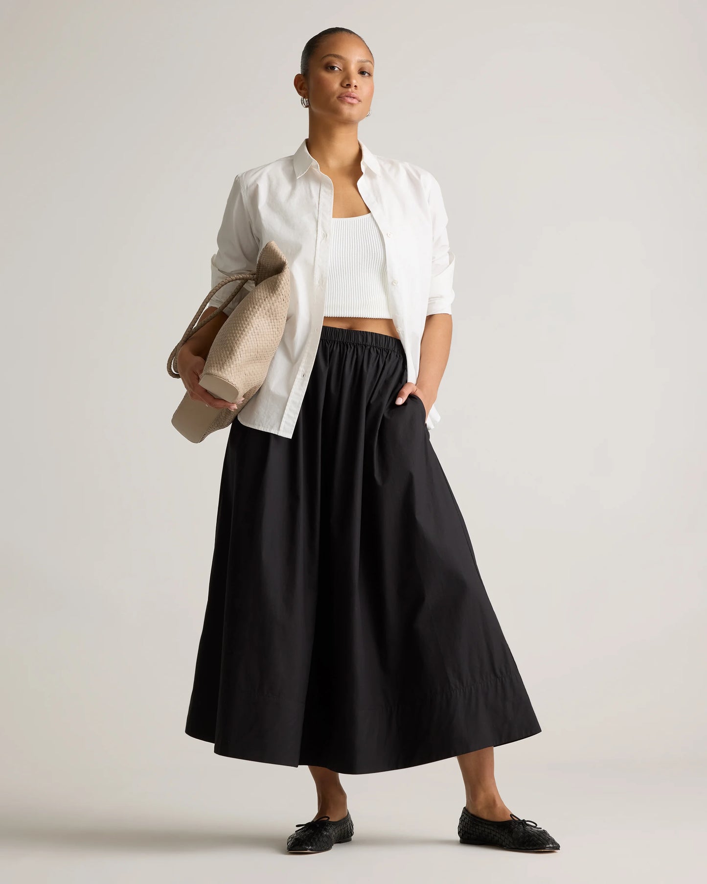 100% Organic Cotton Poplin A-line Maxi Skirt - XS / Black