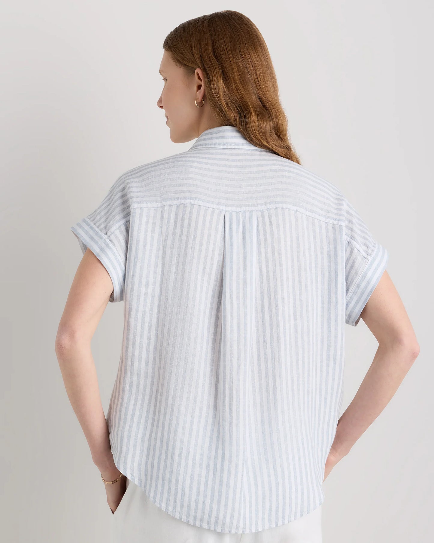 100% European Linen Camp Shirt - XS / Sky Blue Mariner Stripe