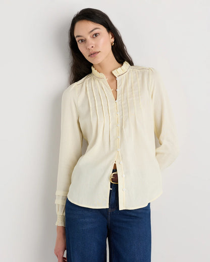 Organic Textured Cotton Peasant Blouse - XS / Pale Custard Yellow