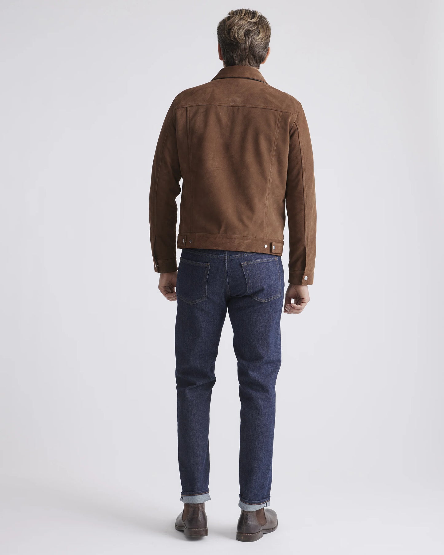 Italian Suede Trucker Jacket - S / Dark Chestnut