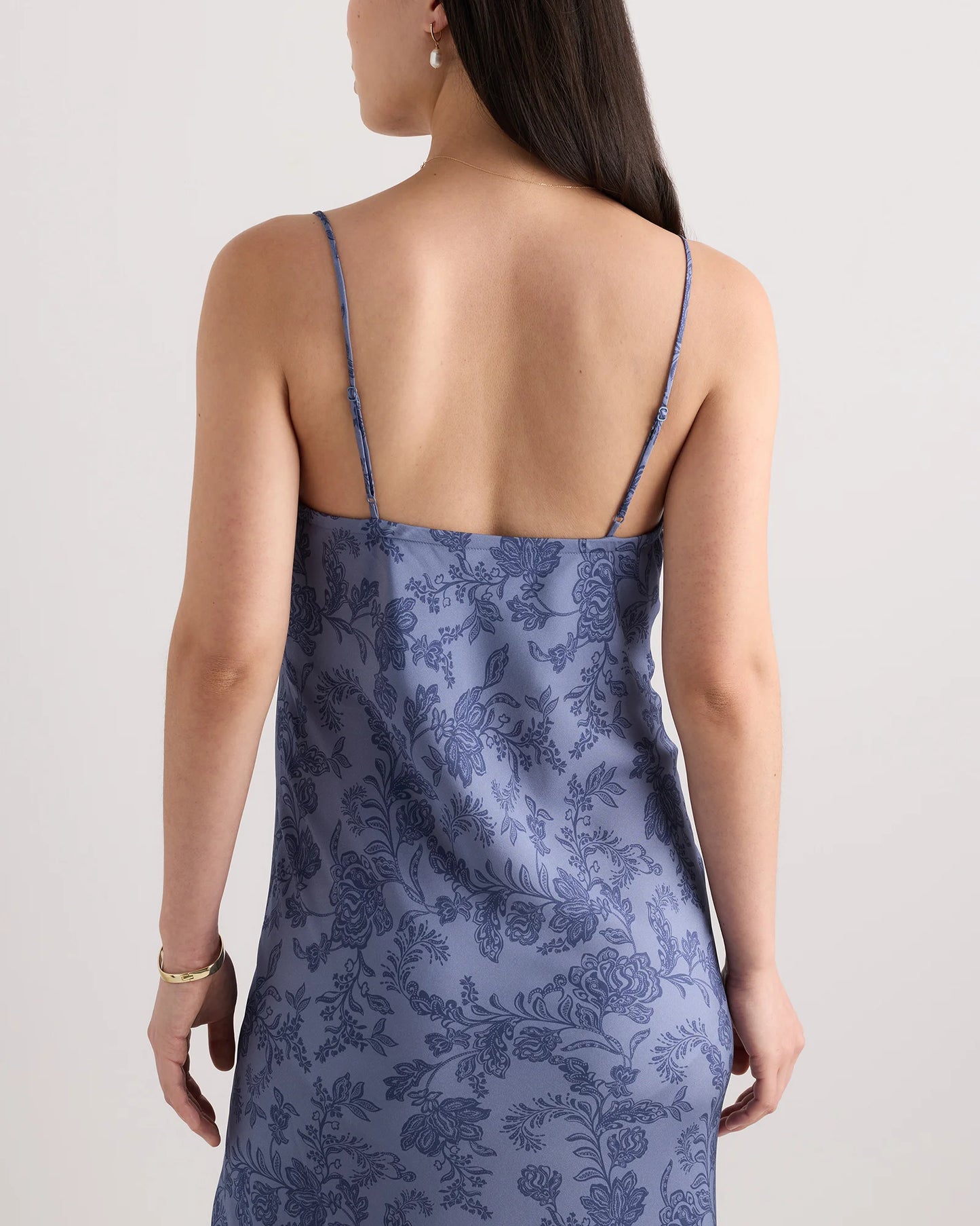Washable Stretch Silk Maternity Slip Dress - XS / Moonstone Blue Heirloom Floral