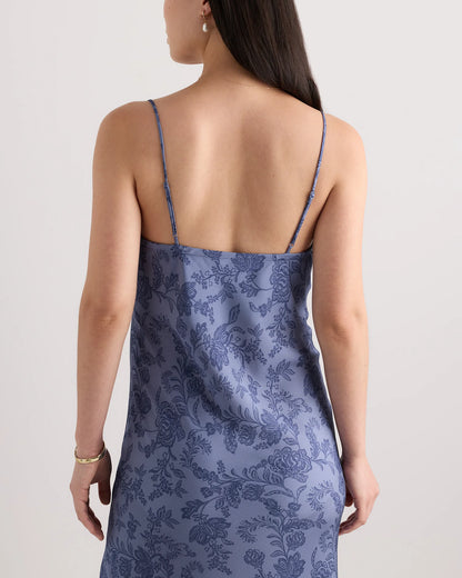 Washable Stretch Silk Maternity Slip Dress - XS / Moonstone Blue Heirloom Floral