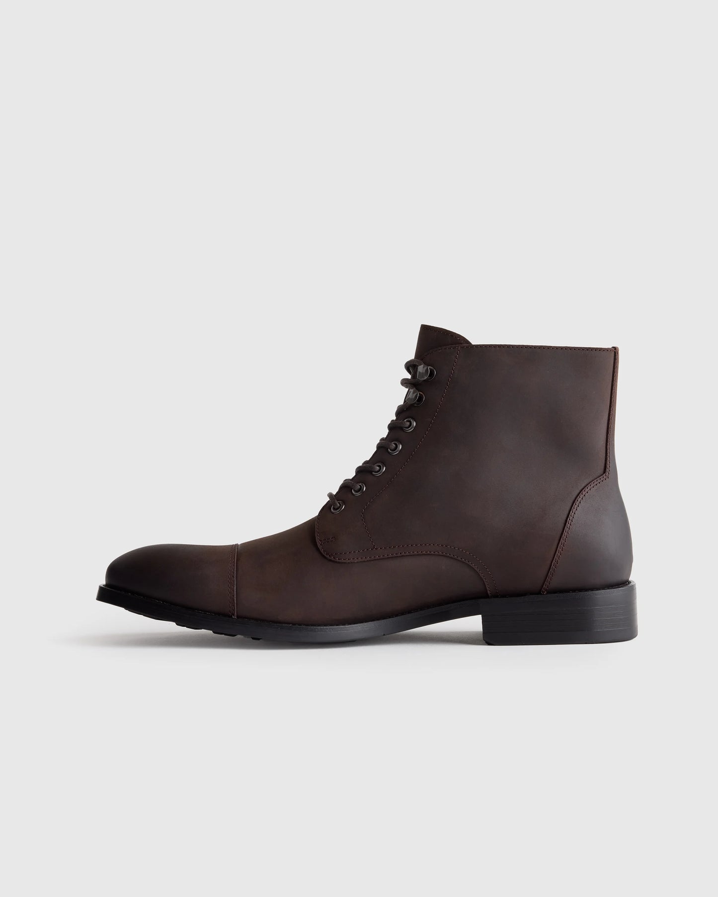 Crafted Leather Cap Toe Lace Up Boot - 7 / Matte Black