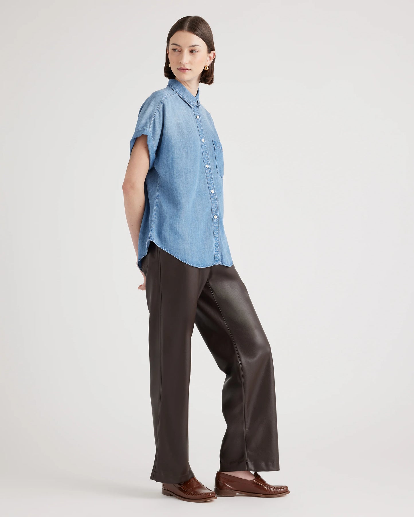 Chambray Tencel Short Sleeve Shirt - XS / Light Indigo