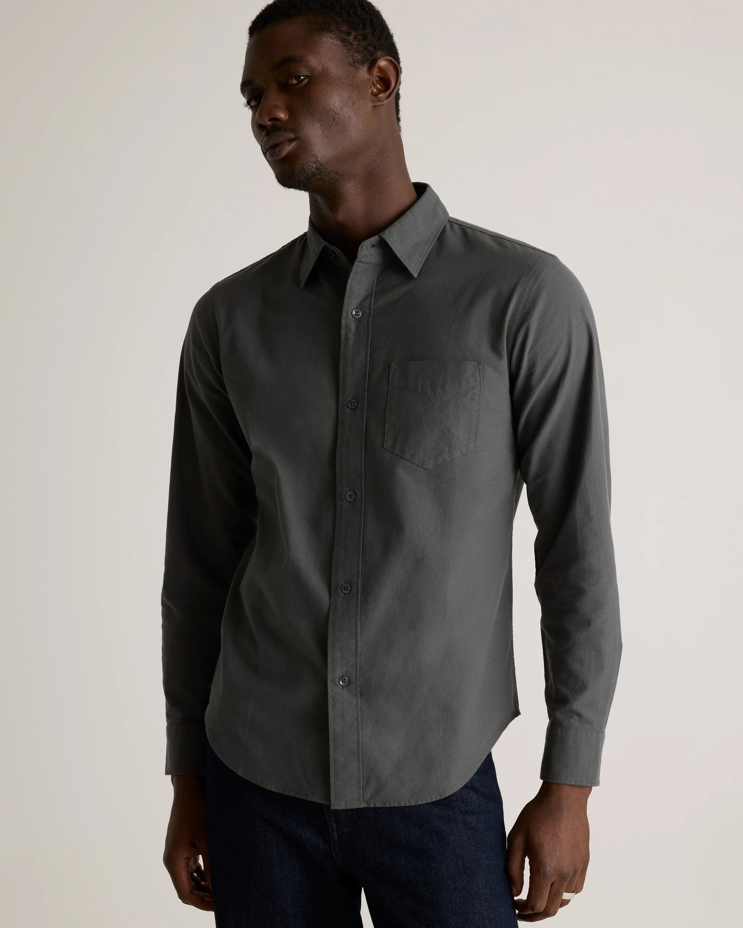 Organic Cotton Stretch Textured Twill Shirt - S / Navy