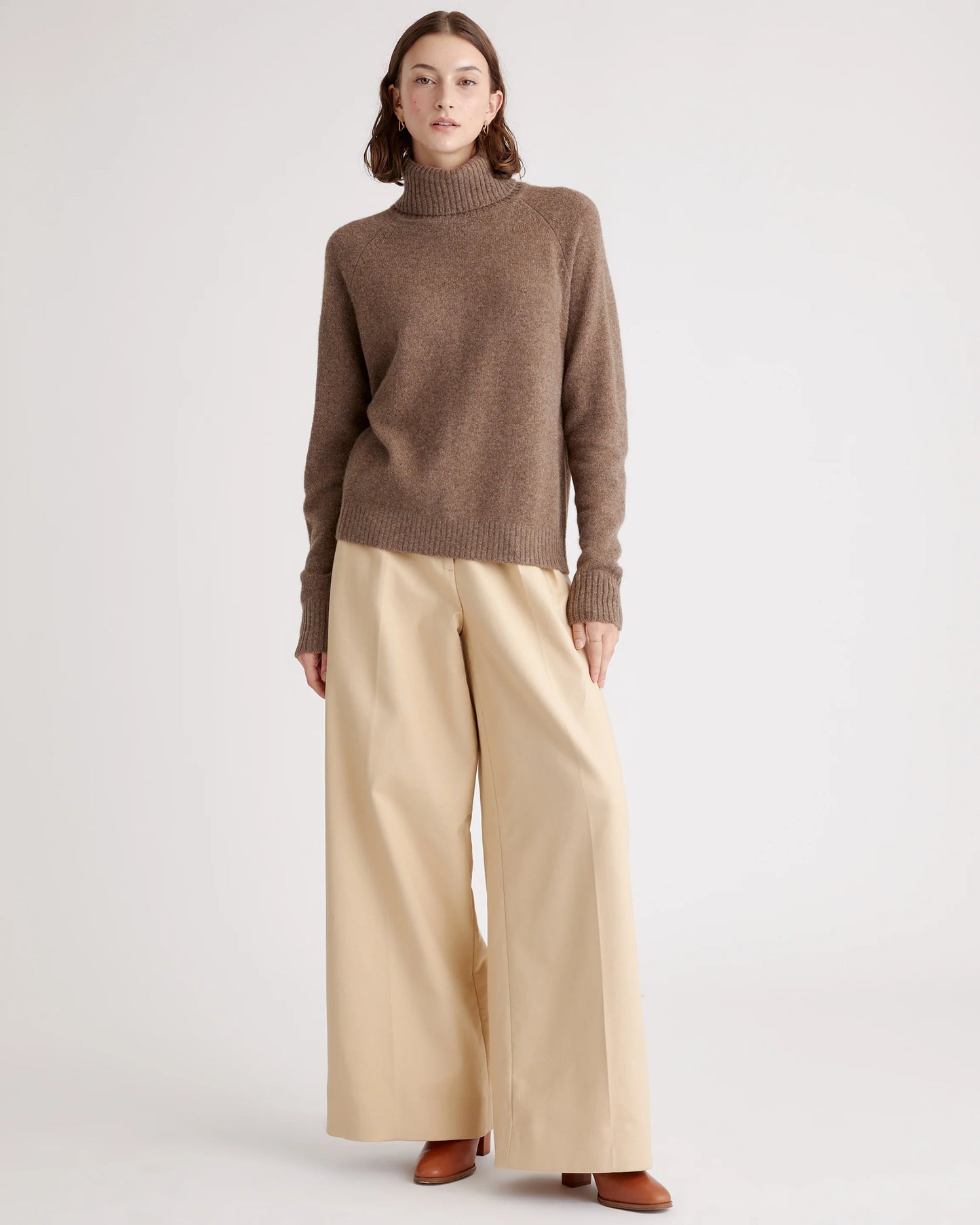 100% Yak Wool Turtleneck Sweater - XS / Heather Brown