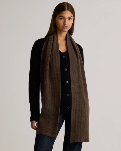 Mongolian Cashmere Ribbed Scarf - One Size / Brown