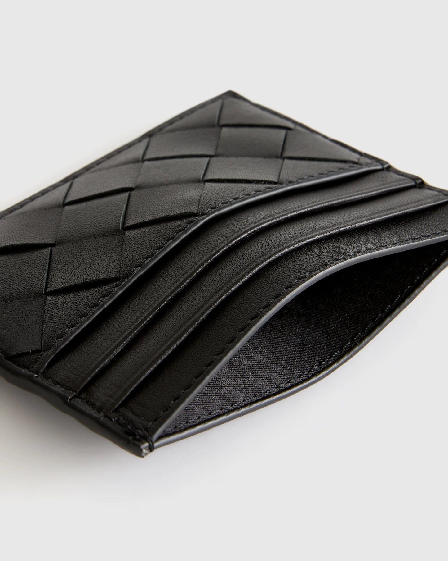 Italian Handwoven Leather Small Card Case - One Size / Cognac