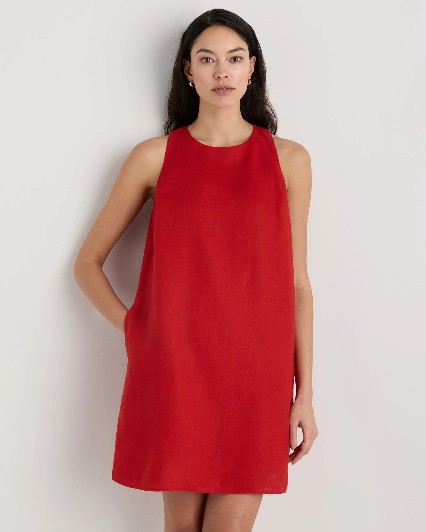 100% European Linen Tank Mini Dress - XS / Deep Navy