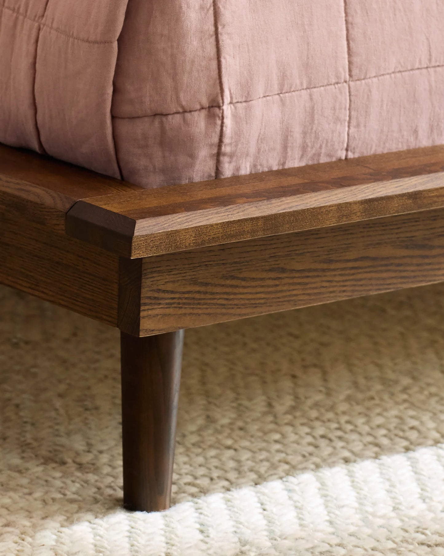 Solid Wood Midcentury Platform Bed - Queen / Chestnut Ash