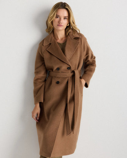 Camel Hair Double-Breasted Long Wrap Coat - XS / Vicuna