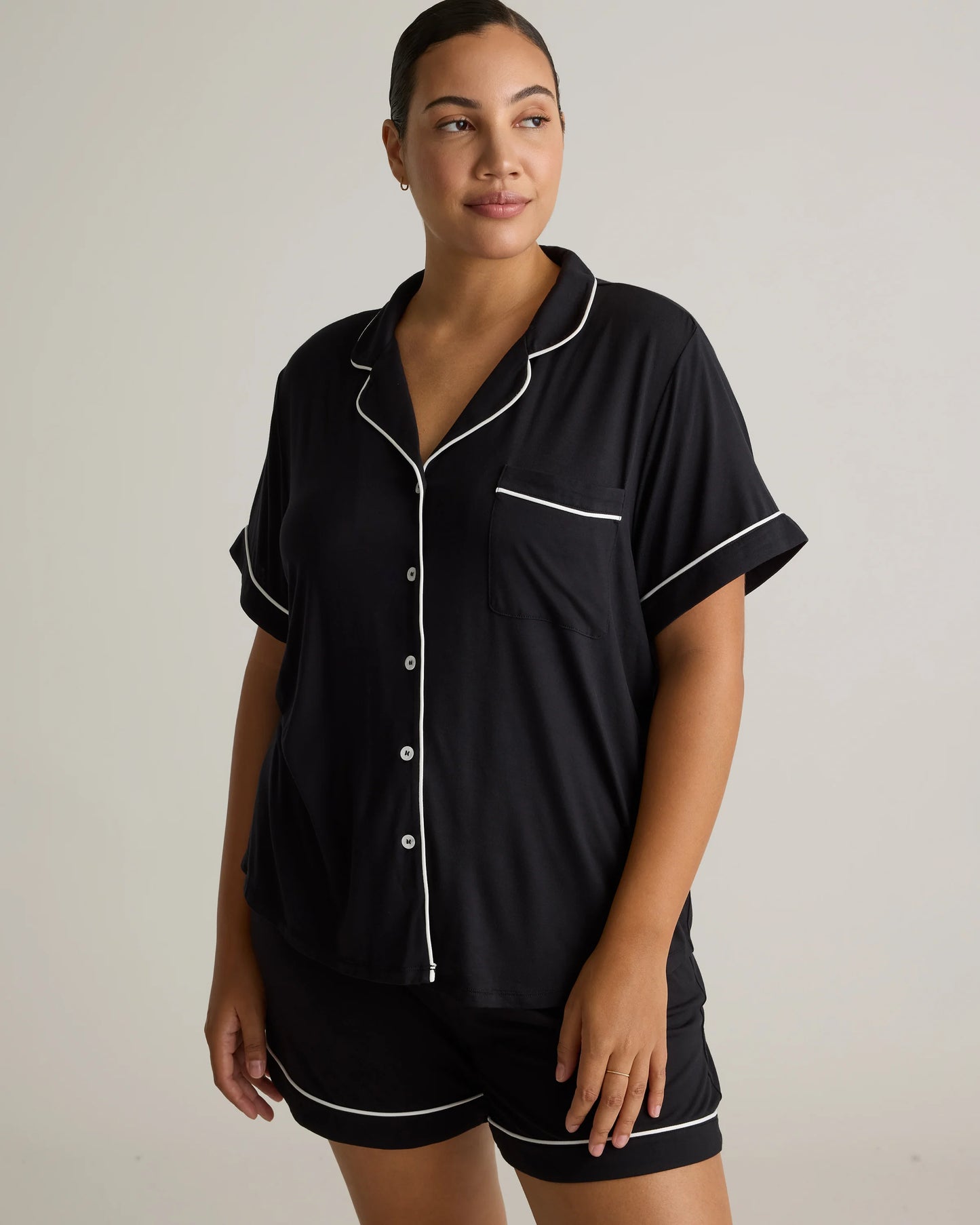 Bamboo Jersey Short Sleeve Pajama Set - XS / True Black
