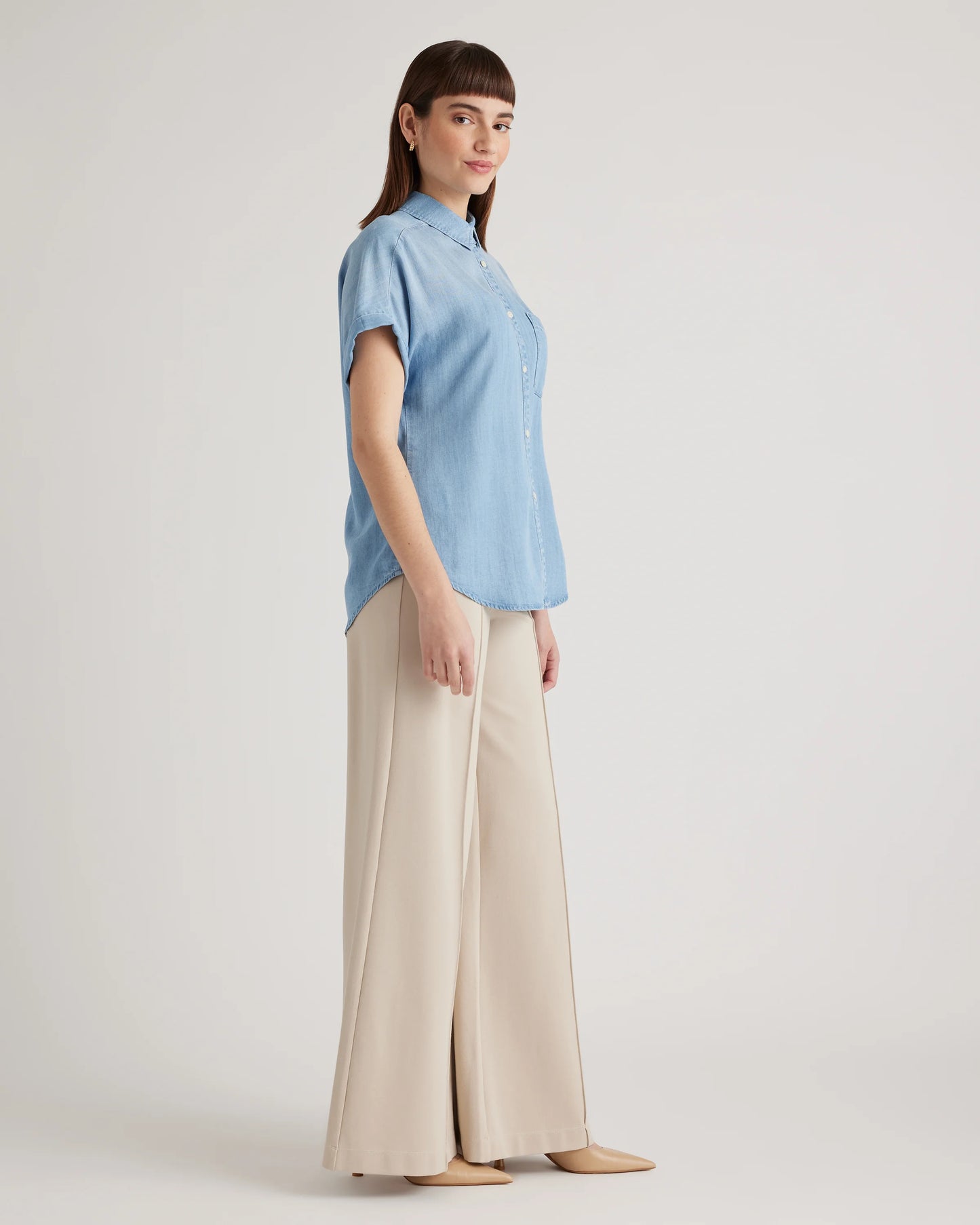 Chambray Tencel Short Sleeve Shirt - XS / Light Indigo