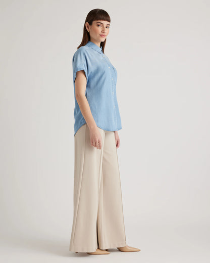 Chambray Tencel Short Sleeve Shirt - XS / Light Indigo