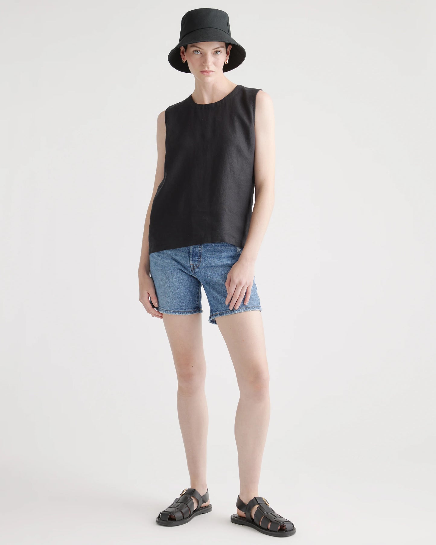 100% European Linen Tank - XS / Black