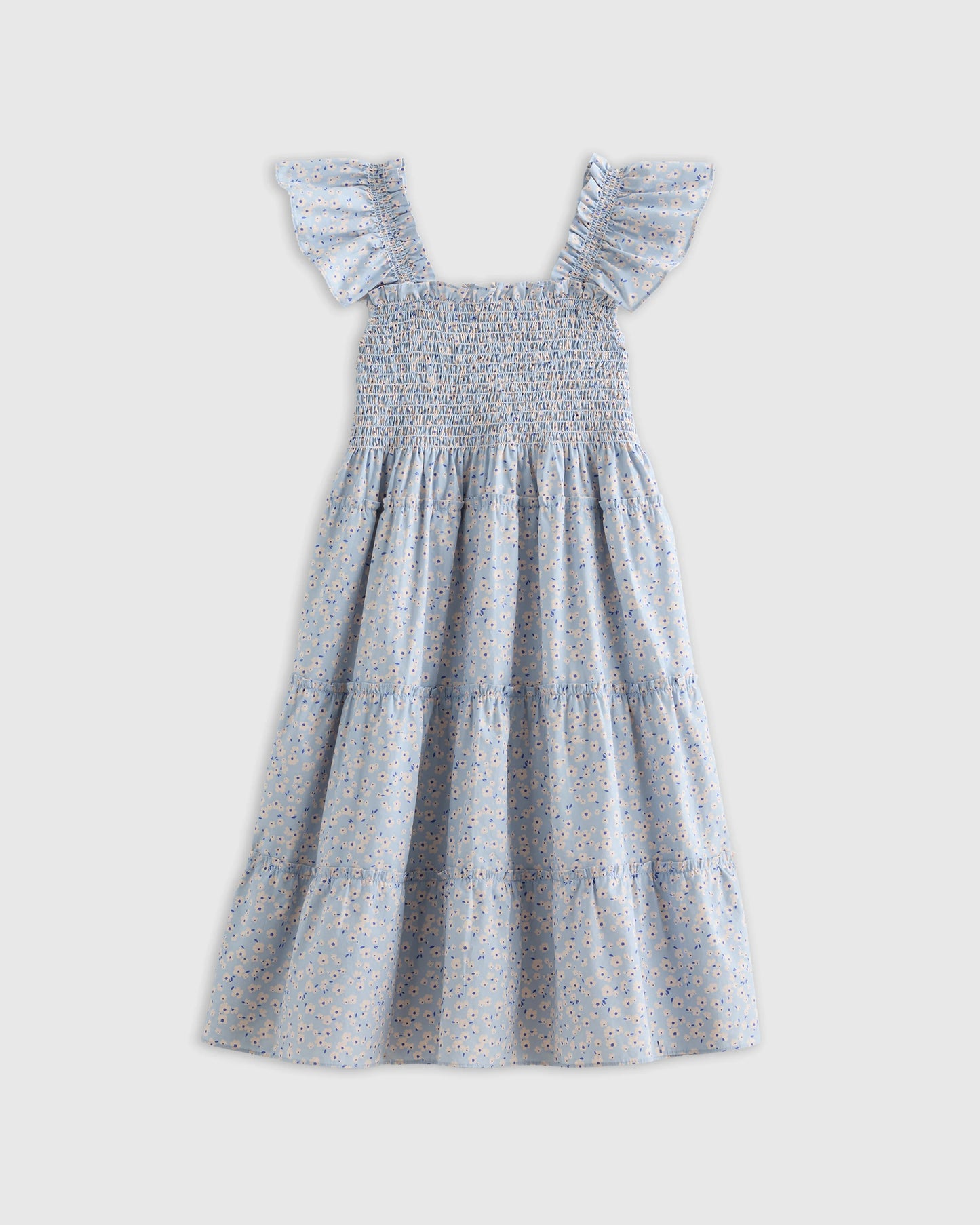 100% Organic Cotton Poplin Smocked Dress - 6 / Apricot Ditsy Floral