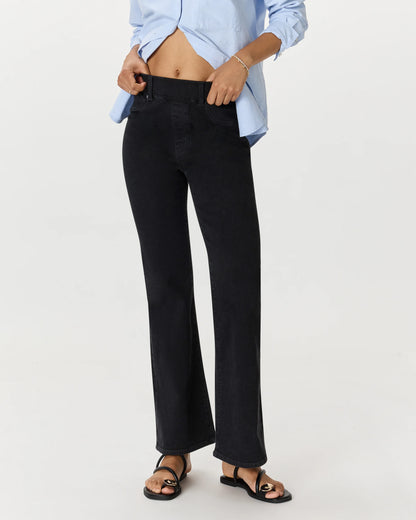 Nina Stretch Pull-On Flare Jeans - XS / Raven Black