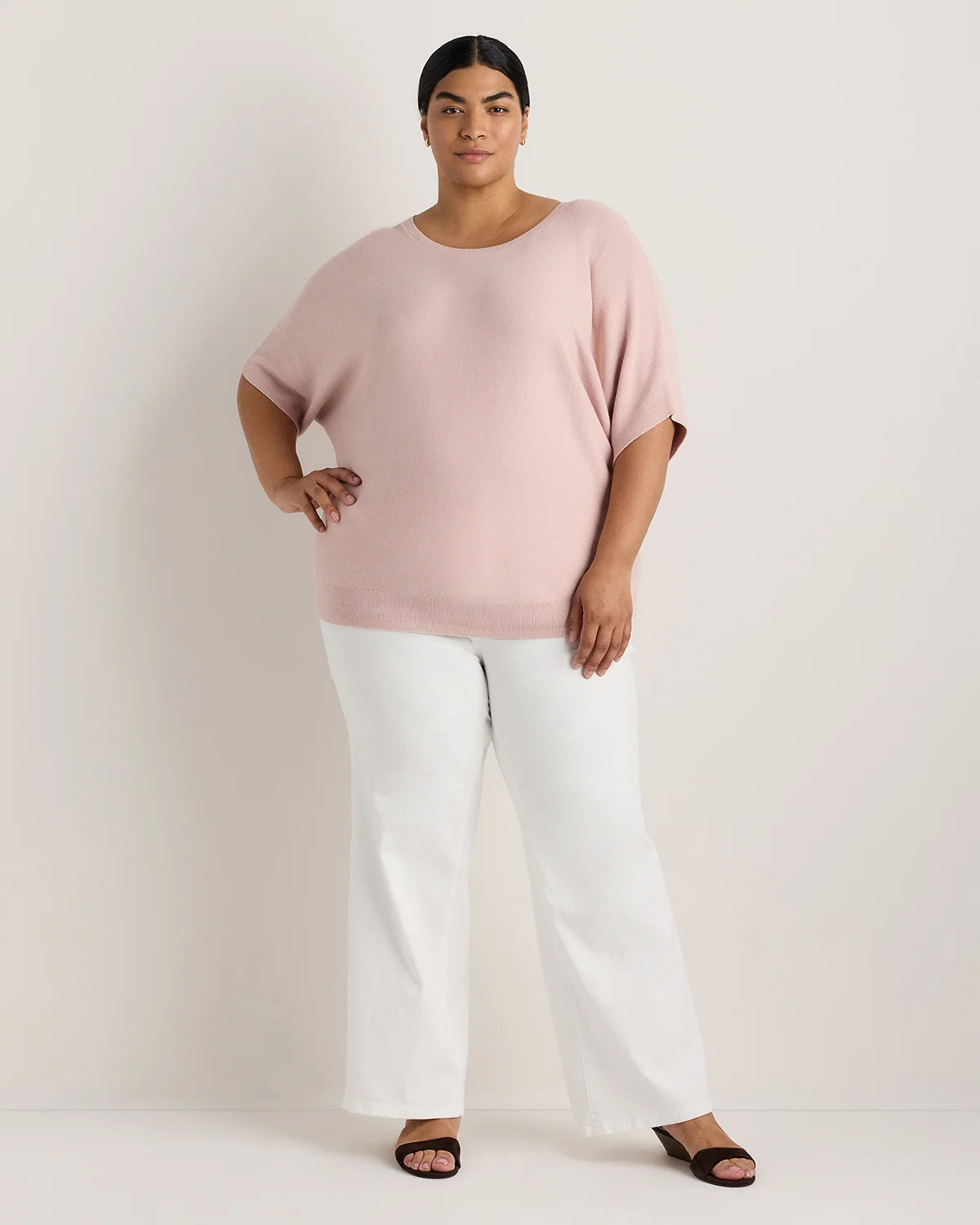 Lightweight Cotton Cashmere Link-Stitch Dolman Sweater - 1X / Orchid Blue Mini Stripe