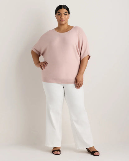 Lightweight Cotton Cashmere Link-Stitch Dolman Sweater - 1X / Orchid Blue Mini Stripe