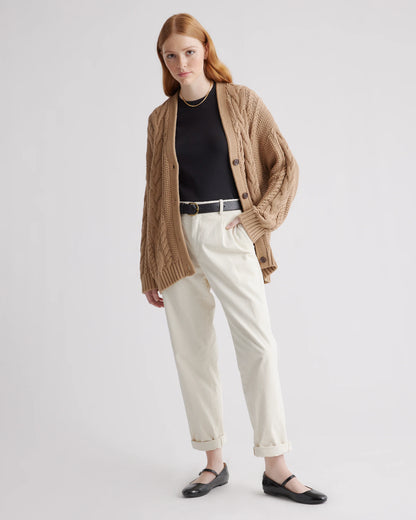 100% Organic Cotton Oversized Cable Cardigan - XS / Heather Brown