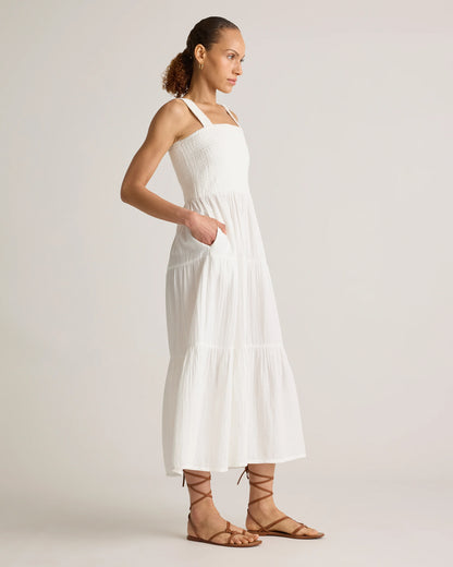100% Organic Cotton Gauze Smocked Sleeveless Maxi Dress - XS / Blue Gingham