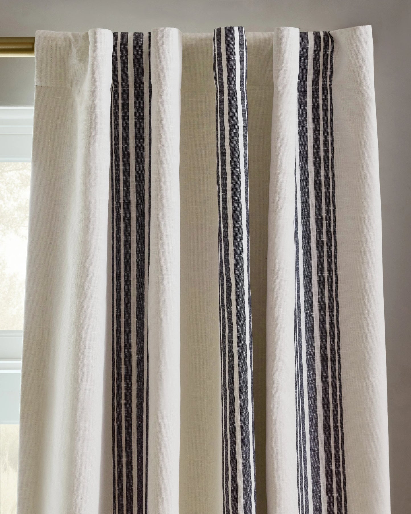 Coastal Stripe Linen Cotton True Blackout Curtain - Single Panel - 48x84 / Ivory/Fog