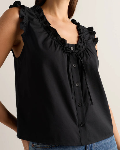 Cotton Viscose Voile Ruffle Trim Tank - XS / Classic Mini Gingham