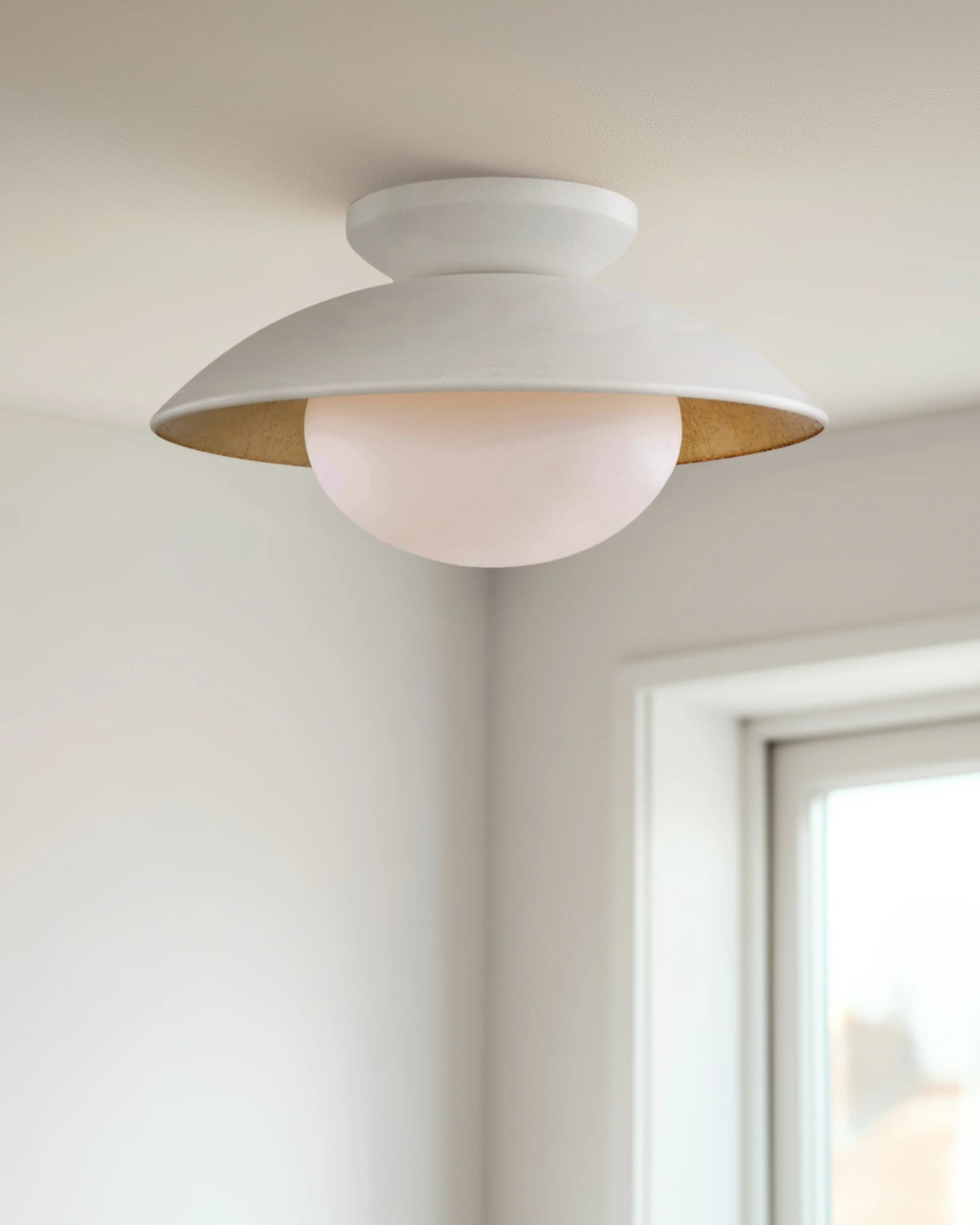 Steel and Gold Foil Flush Mount - One Size / White