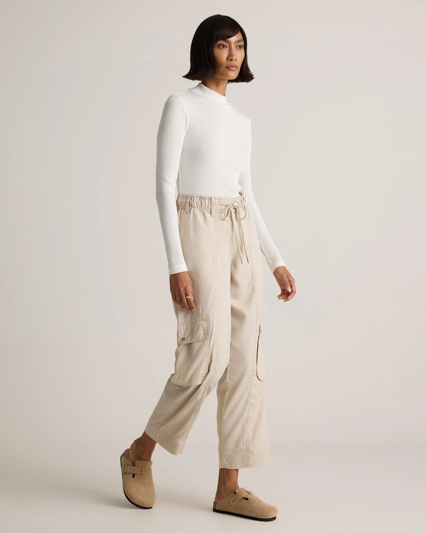 Vintage Wash Tencel Drawstring Cargo Pants - XS / Olive