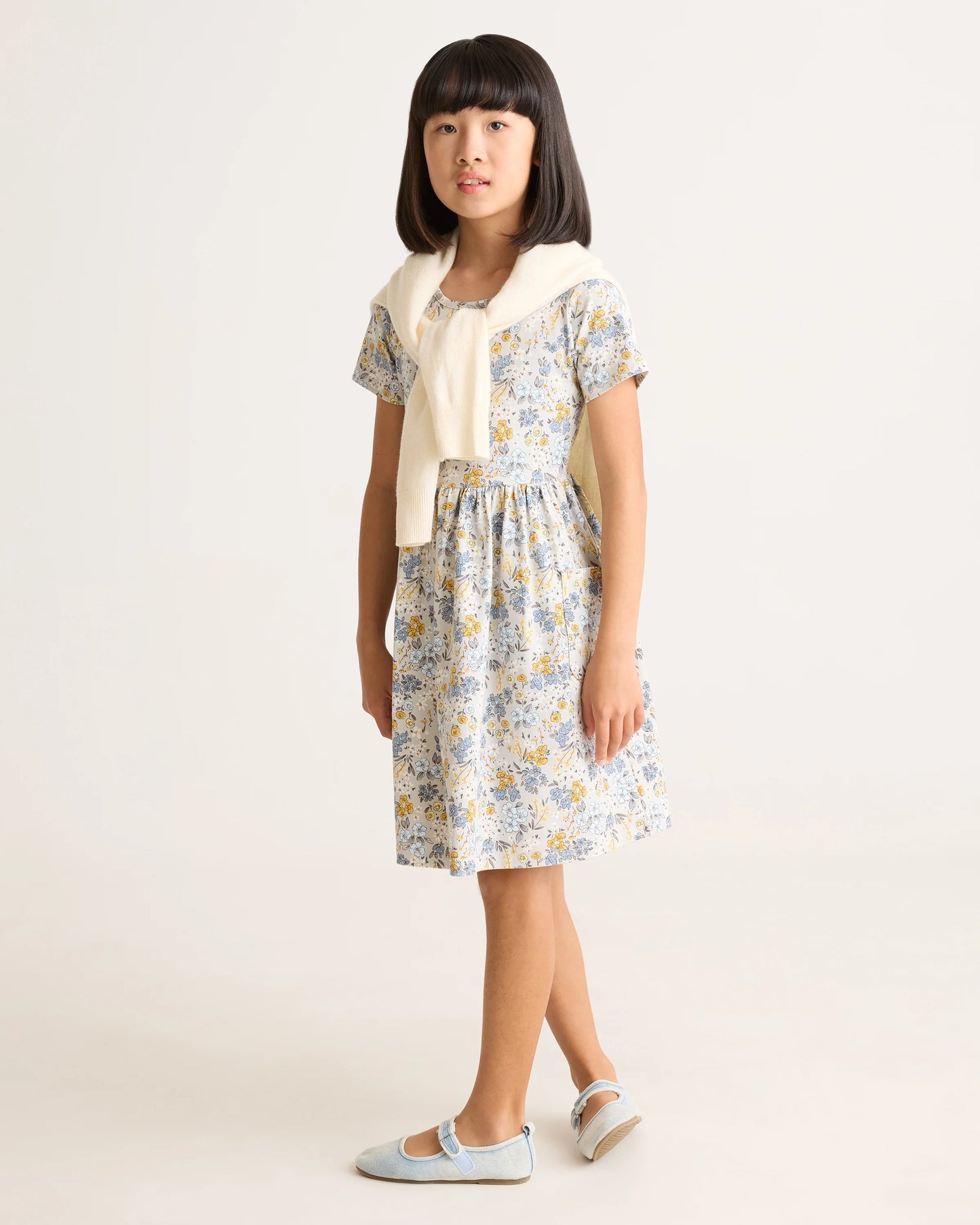 Organic Cotton Fit and Flare Pocket Dress - 6 / Cloud Rainbow Stripe