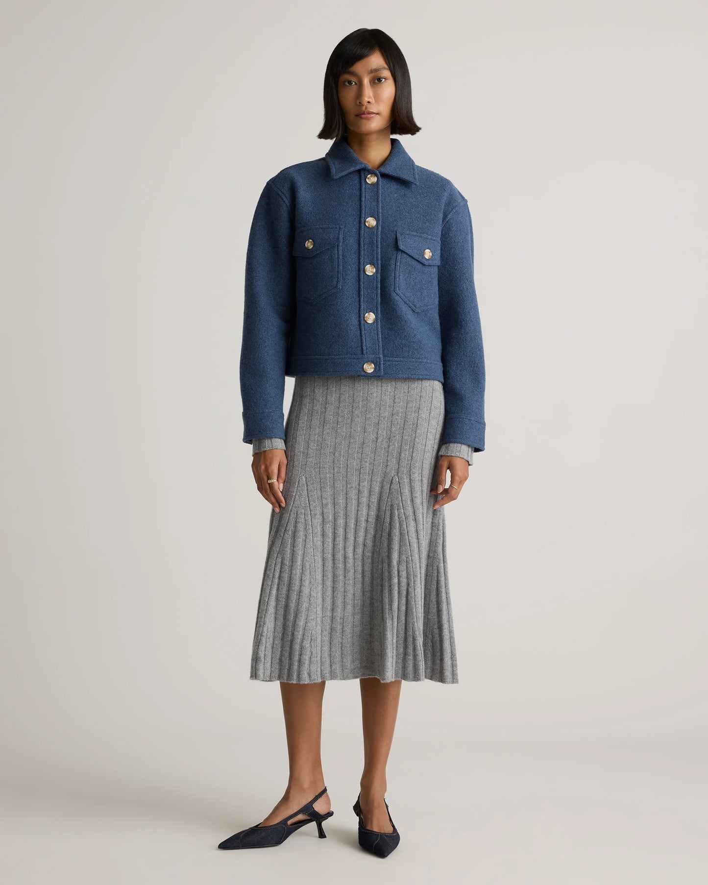 100% Merino Wool Cropped Shirt Jacket - XS / Mulled Wine