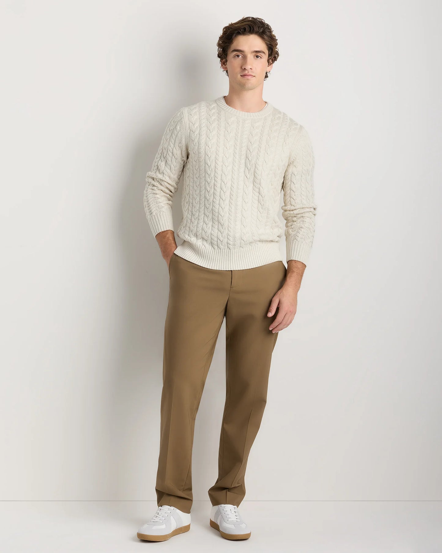 Australian Merino Wool Cable Crewneck Sweater - S / Heather Grey
