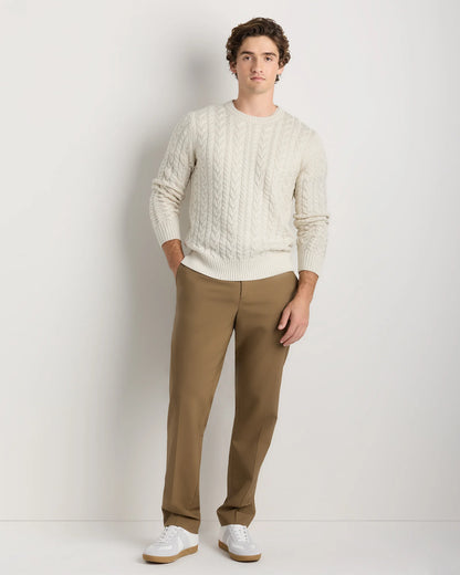 Australian Merino Wool Cable Crewneck Sweater - S / Heather Grey