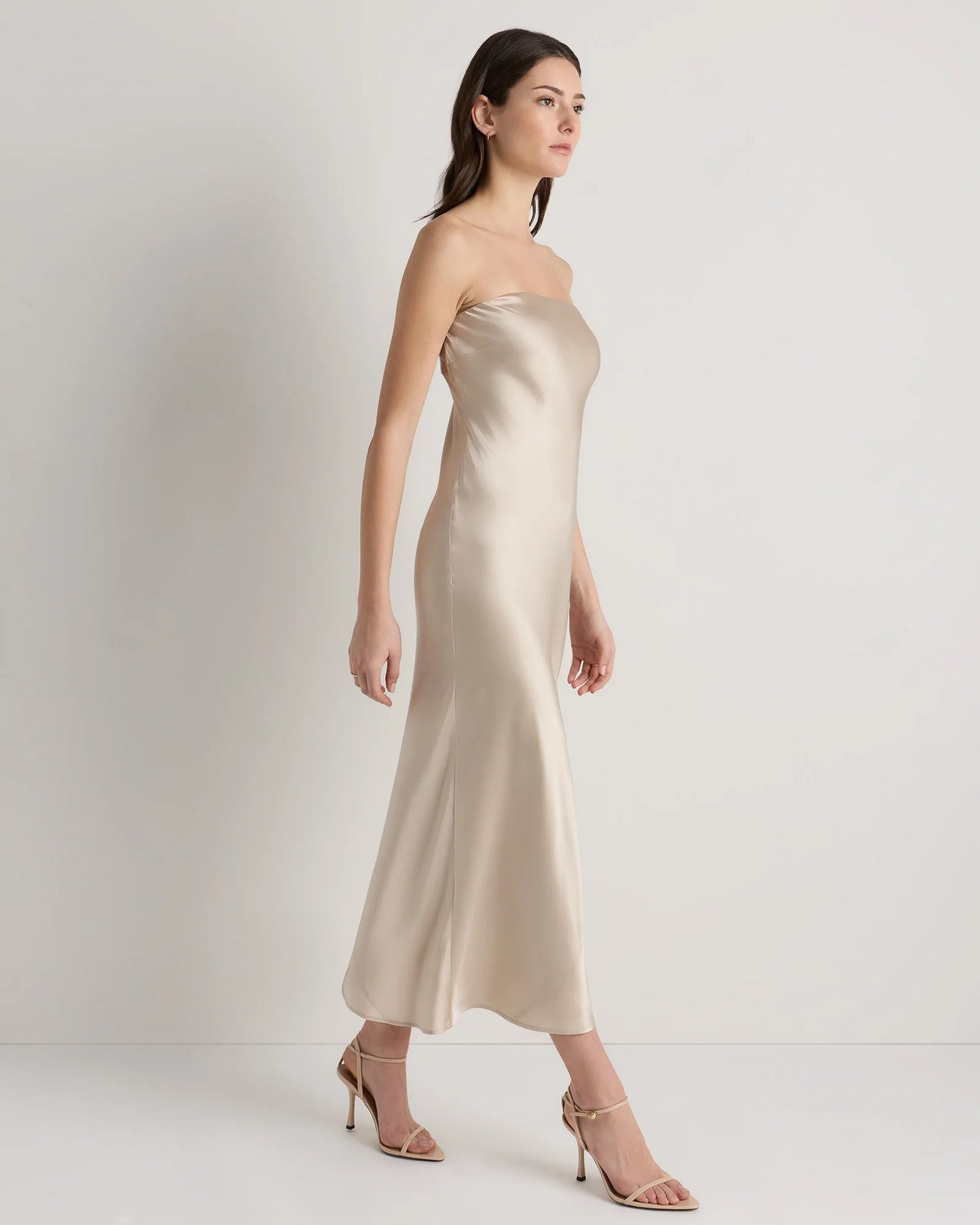 100% Washable Silk Strapless Midi Dress - XS / Hot Fudge