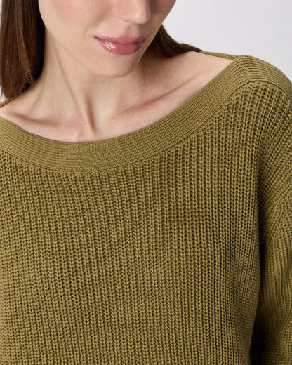 100% Organic Cotton Fisherman Boatneck Sweater - XS / Navy