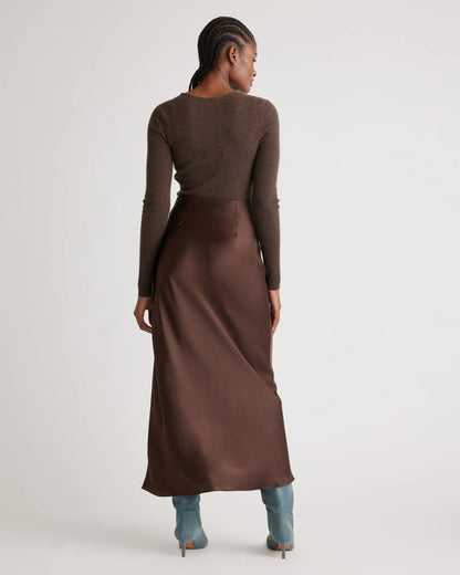 100% Washable Silk Maxi Skirt - XS / Champagne