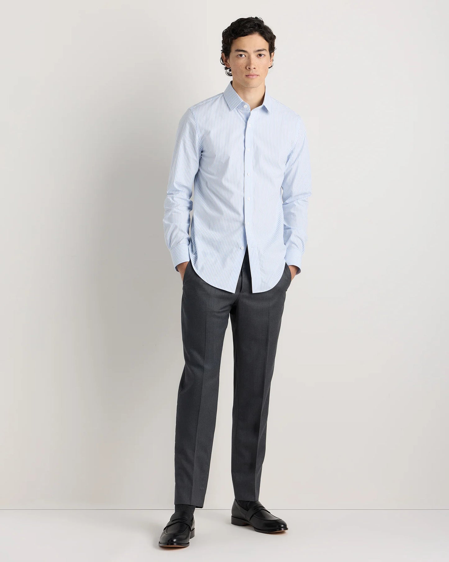 Organic Cotton Stretch Poplin Dress Shirt - S / Light Blue Stripe