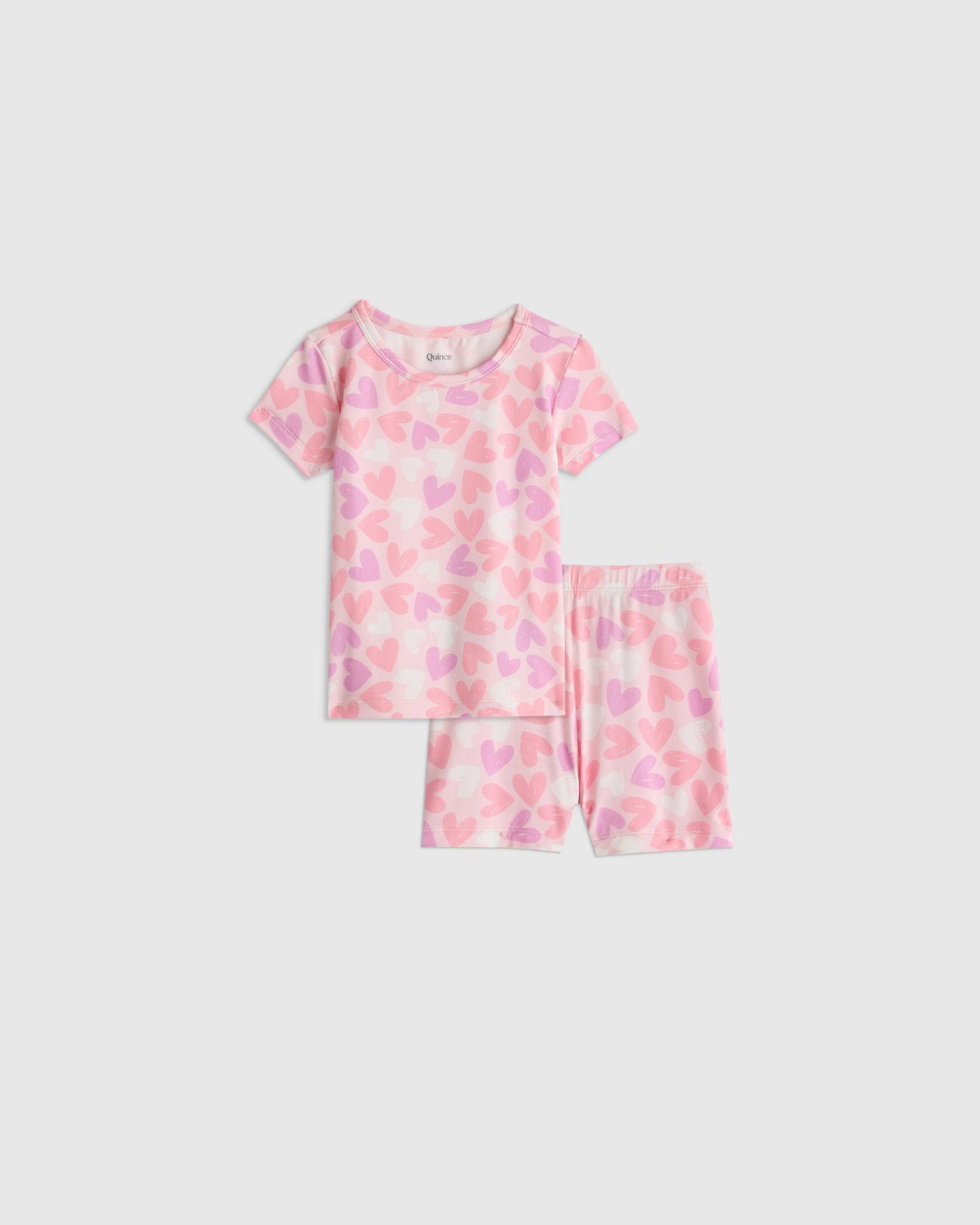 Bamboo Short Sleeve and Shorts Pajama Set - 12-18M / Lavender Hearts