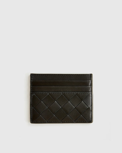 Italian Handwoven Leather Small Card Case - One Size / Cognac
