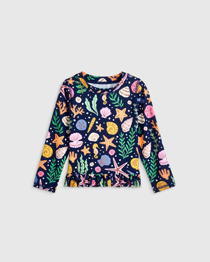 Long Sleeve Ruffle Rash Guard Two-Piece Swimsuit - 2T / Poolside Floral
