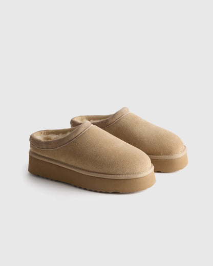 Australian Shearling Platform Clog Slipper - 5 / Pecan