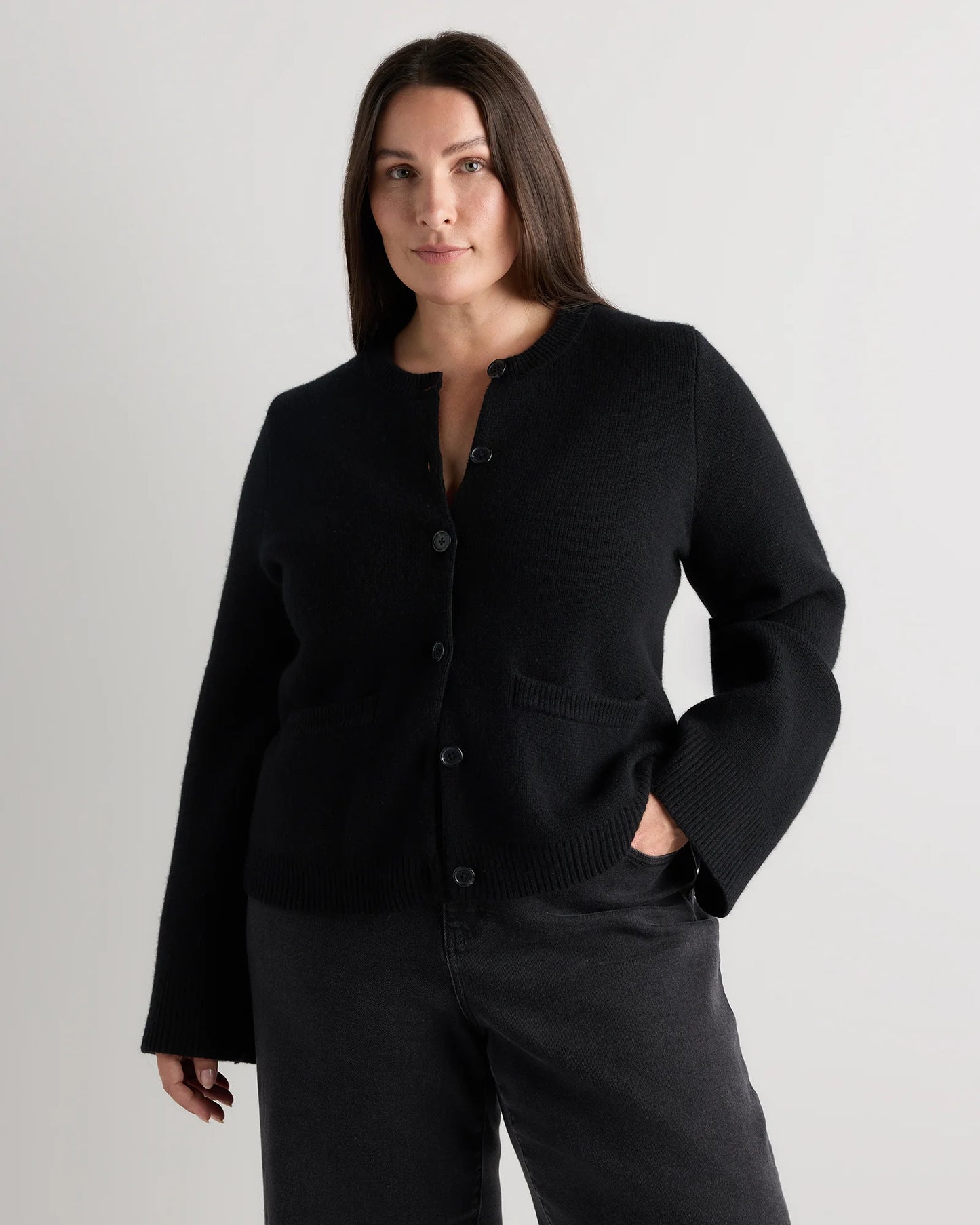 Mongolian Cashmere Structured Cardigan - 1X / Oatmeal