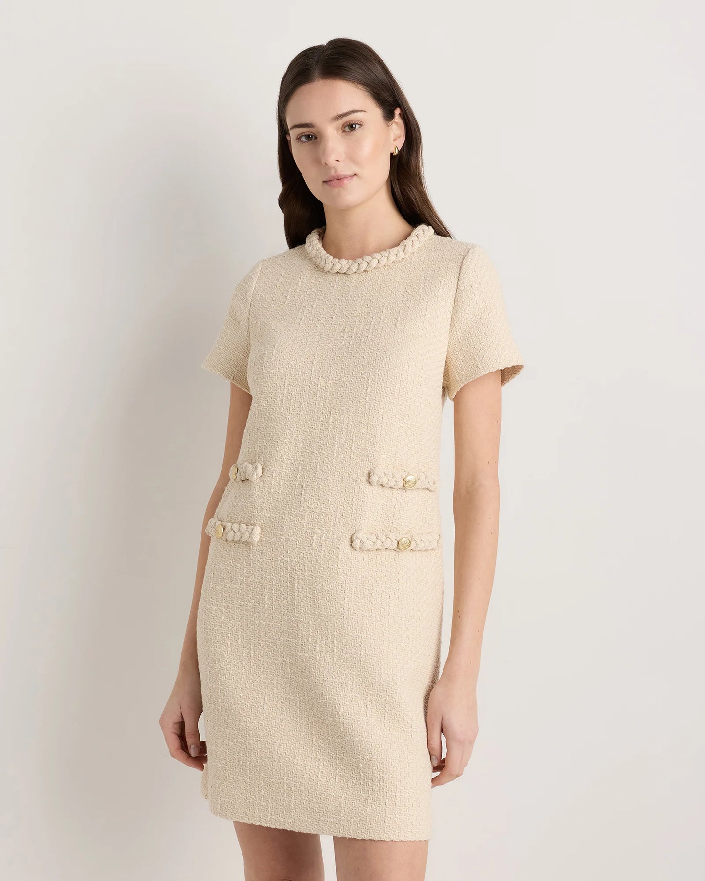Tweed Short Sleeve Mini Dress - XS / True Black