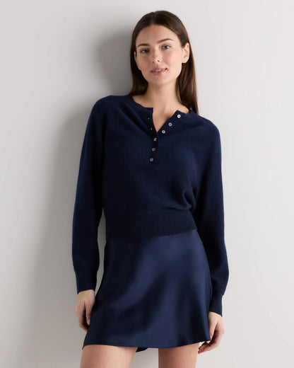 Mongolian Cashmere Dolman Sleeve Henley Sweater - XS / Oatmeal