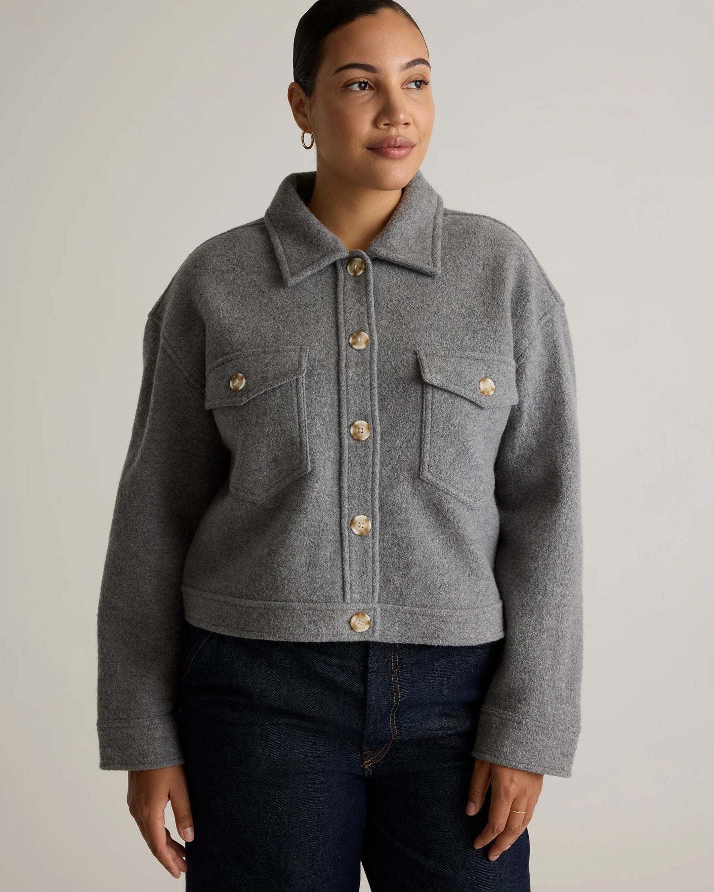 100% Merino Wool Cropped Shirt Jacket - XS / Mulled Wine