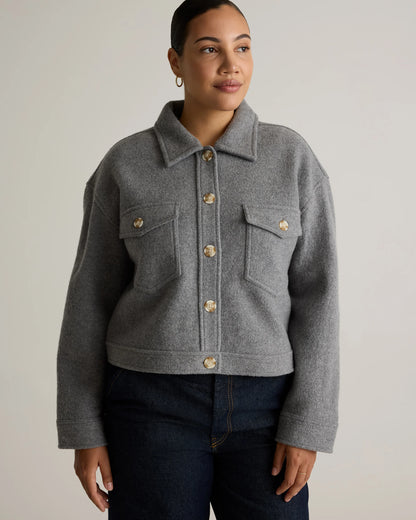 100% Merino Wool Cropped Shirt Jacket - XS / Mulled Wine