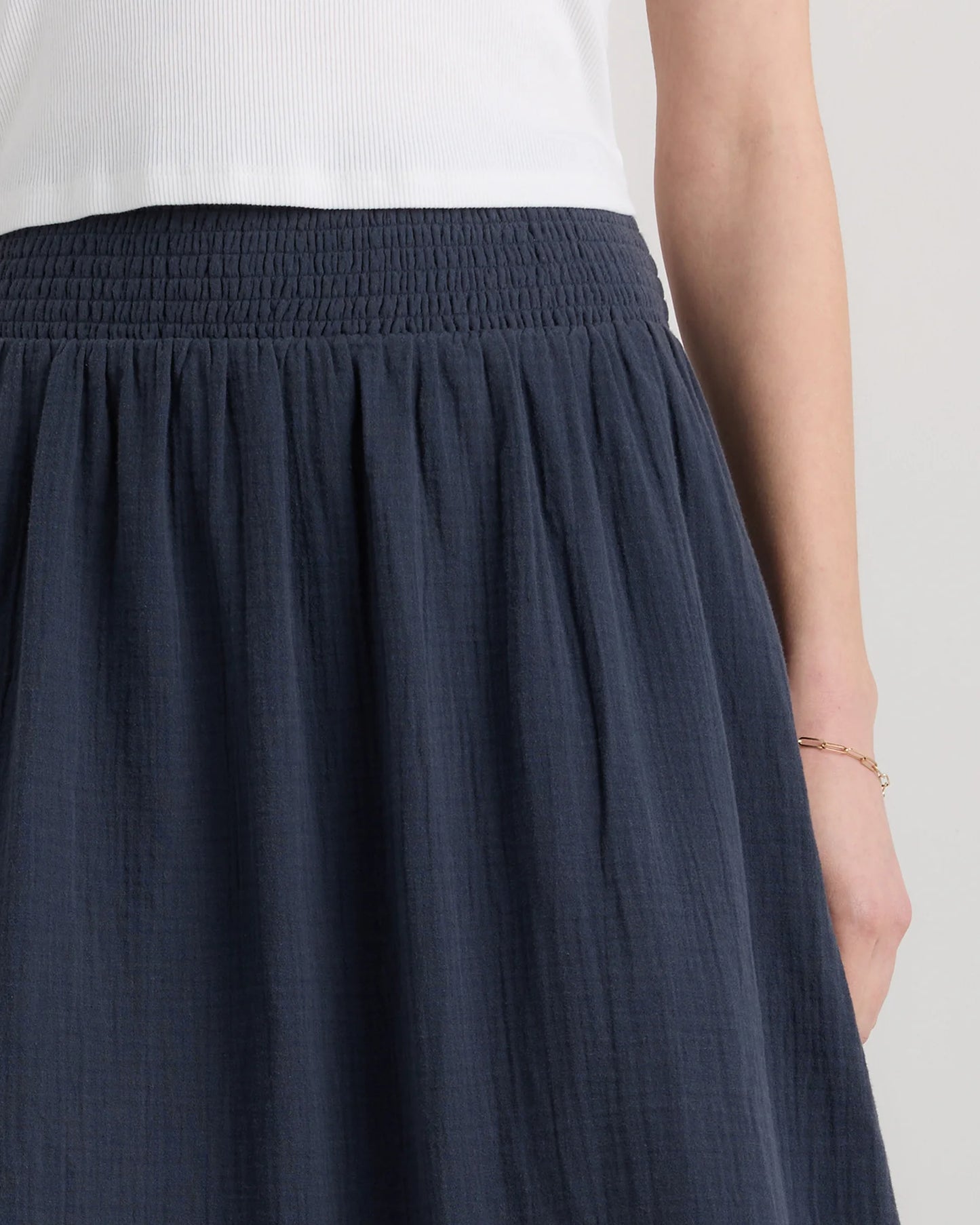 100% Organic Cotton Gauze Smocked Maxi Skirt - XS / Blue Gingham