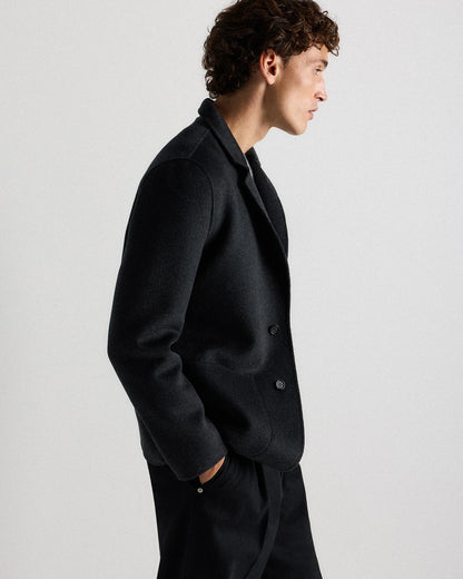 100% Mongolian Cashmere Double-Faced Chore Blazer - S / Heather Charcoal